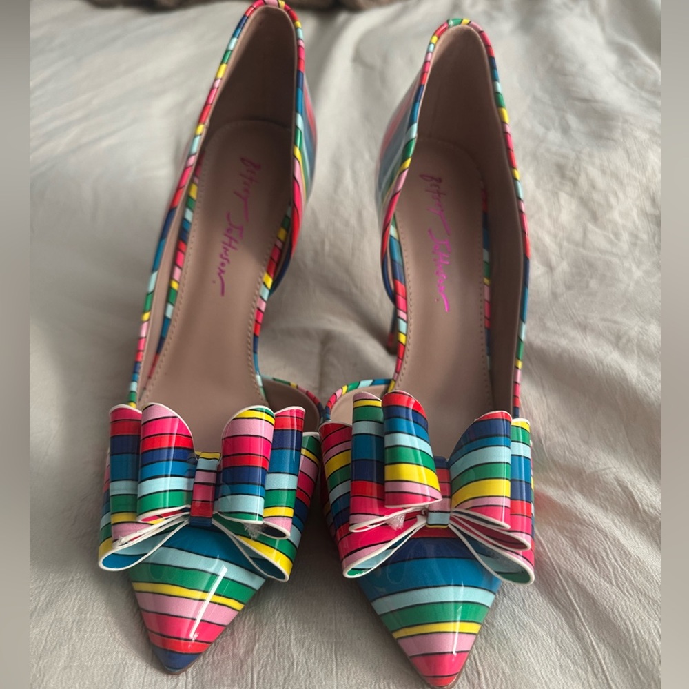 Colorful Striped Heels with Bow